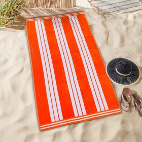 Striped Extra Large Oversized Absorbent Quick Dry Cotton Beach Towel (Set of: 4 Piece Beach Towel Set, Color: Coral)