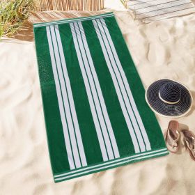Striped Extra Large Oversized Absorbent Quick Dry Cotton Beach Towel (Set of: 6 Piece Beach Towel Set, Color: Dark Green)