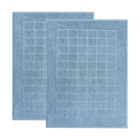Nora Cotton Solid Absorbent Thick Checkered Washable Bath Mat Set of 2 (Color: Denim Blue)