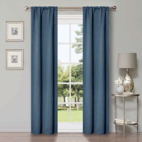 Solid Room Darkening Rod Pocket Blackout Curtain Panels, Set of 2 (Color: Denim Blue, size: 26" X 84")