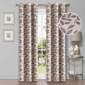 Leaves Machine Washable Room Darkening Blackout Curtains, Set of 2 (Color: Espresso, size: 42" X 96")