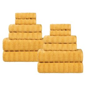 Zuma Zero Twist Cotton Medium Weight Waffle Stripes 12 Piece Towel Set (Color: Gold, size: 12 Piece Towel Set)