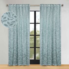 Leaves Room Darkening Back Tabs Blackout Curtain Panels, Set of 2 (Color: Green Lily, size: 52" X 96")