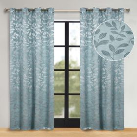 Leaves Room Darkening Washable Blackout Curtain Panels, Set of 2 (Color: Green Lily, size: 70" x 84")