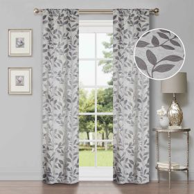 Leaves Room Darkening Washable Blackout Curtain Panels, Set of 2 (Color: Grey, size: 36" x 72")