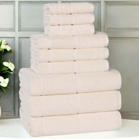 Mile Smart Twist Cotton Solid Thick Border 9 Piece Towel Set (Color: Ivory, size: 9 Piece Towel Set)