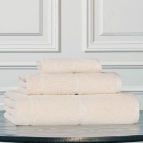 Mile Smart Twist Cotton Solid Thick Border 3 Piece Towel Set (Color: Ivory, size: 3 Piece Towel Set)