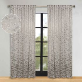Leaves Room Darkening Back Tabs Blackout Curtain Panels, Set of 2 (Color: Ivory, size: 52" X 96")