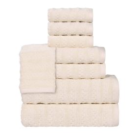 Zuma Zero Twist Cotton Medium Weight Waffle Stripes 8 Piece Towel Set (Color: Ivory, size: 8 Piece Towel Set)