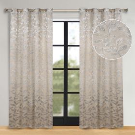 Leaves Room Darkening Washable Blackout Curtain Panels, Set of 2 (Color: Ivory, size: 70" x 84")