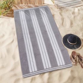 Striped Extra Large Oversized Absorbent Quick Dry Cotton Beach Towel (Set of: 6 Piece Beach Towel Set, Color: Light Grey)