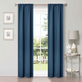 Solid Room Darkening Rod Pocket Blackout Curtain Panels, Set of 2 (Color: Marine Blue, size: 26" X 84")