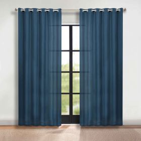Classic Modern Solid Room Darkening Blackout Curtain Panels, Set of 2 (Color: Marine Blue, size: 52" x 72")
