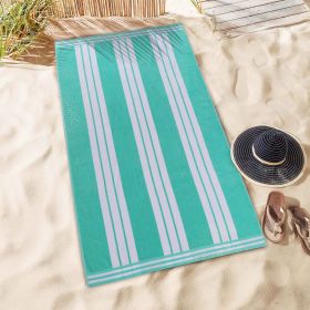 Striped Extra Large Oversized Absorbent Quick Dry Cotton Beach Towel (Set of: 2 Piece Beach Towel Set, Color: Mint)