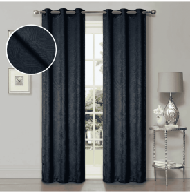 Waverly Geometric Washable Room Darkening Blackout Curtains, Set of 2 (Color: Navy Blue, size: 42" X 108")