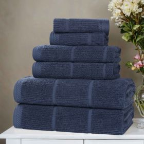 Milo Smart Twist Cotton Medium Weight Solid Ribbed 6 Piece Towel Set (Color: Navy Blue, size: 6 Piece Towel Set)