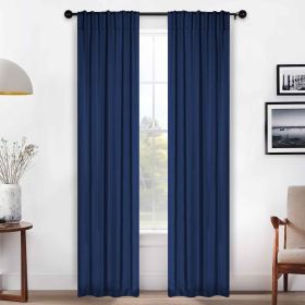 Solid Room Darkening Blackout Curtain Panels, Back Tabs, Set of 2 (Color: Navy Blue, size: 26" X 84")