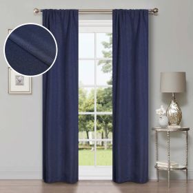 Linen Pattern Washable Room Darkening Blackout Curtains, Set of 2 (Color: Navy Blue, size: 52" X 96")