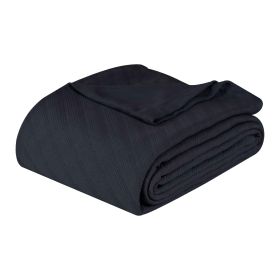 Milan Cotton Textured Jacquard Striped Lightweight Woven Blanket (Color: Navy Blue, size: Full/Queen)