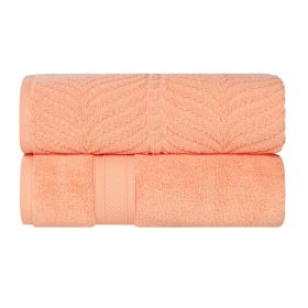 Chevron Zero Twist Solid and Jacquard Soft Cotton Bath Sheet Set of 2 (Color: Peach, size: 2 Piece Bath Sheets)