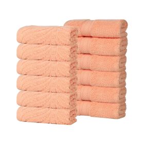 Chevron Zero Twist Solid and Jacquard Soft Cotton Washcloth Set of 12 (Color: Peach, size: 12 Piece Face Towels)