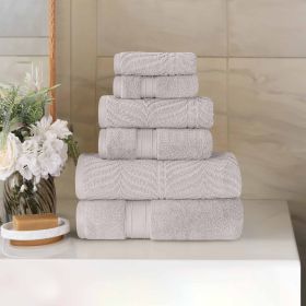 Chevron Zero Twist Solid and Jacquard Soft Cotton 6 Piece Towel Set (Color: Platinum, size: 6 Piece Towel Set)