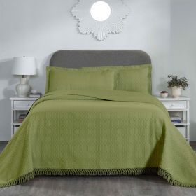 Remi Cotton Blend Jacquard Geometric Fringe Bedspread Set (Color: Sage, size: Full)