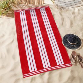 Striped Extra Large Oversized Absorbent Quick Dry Cotton Beach Towel (Set of: 6 Piece Beach Towel Set, Color: Red)
