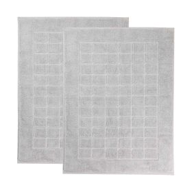 Nora Cotton Solid Absorbent Thick Checkered Washable Bath Mat Set of 2 (Color: Silver)