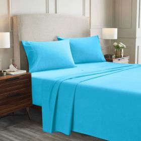 Cotton Flannel Solid Deep Pocket Bed Sheet Set (Color: Blue, size: Twin)
