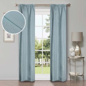Linen Pattern Washable Room Darkening Blackout Curtains, Set of 2 (Color: Teal, size: 52" X 84")