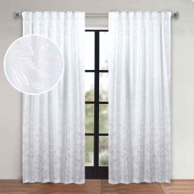Leaves Room Darkening Back Tabs Blackout Curtain Panels, Set of 2 (Color: White/White, size: 52" X 84")