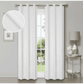 Waverly Geometric Washable Room Darkening Blackout Curtains, Set of 2 (Color: Snow White, size: 52" X 63")