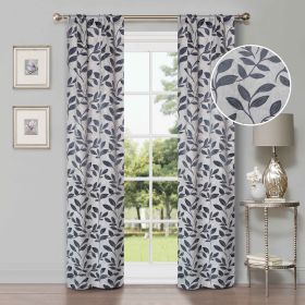 Leaves Room Darkening Washable Blackout Curtain Panels, Set of 2 (Color: White Navy Blue, size: 36" x 72")