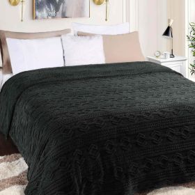Arctic Boho Knit Jacquard Fleece Plush Medium Weight Fluffy Blanket (Color: Black, size: Twin)