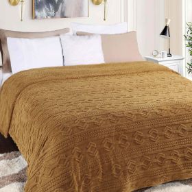 Arctic Boho Knit Jacquard Fleece Plush Medium Weight Fluffy Blanket (Color: Camel, size: Twin)