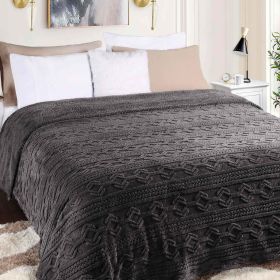 Arctic Boho Knit Jacquard Fleece Plush Medium Weight Fluffy Blanket (Color: Charcoal, size: Full/Queen)