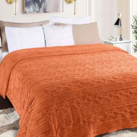Arctic Boho Knit Jacquard Fleece Plush Medium Weight Fluffy Blanket (Color: Dusty Orange, size: Twin)