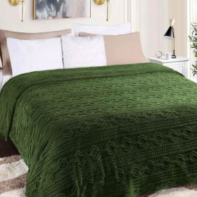 Arctic Boho Knit Jacquard Fleece Plush Medium Weight Fluffy Blanket (Color: Green, size: Twin)