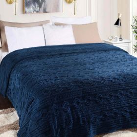 Arctic Boho Knit Jacquard Fleece Plush Medium Weight Fluffy Blanket (Color: Navy Blue, size: Twin)