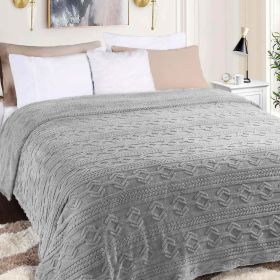 Arctic Boho Knit Jacquard Fleece Plush Medium Weight Fluffy Blanket (Color: Platinum, size: Full/Queen)
