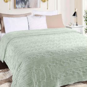 Arctic Boho Knit Jacquard Fleece Plush Medium Weight Fluffy Blanket (Color: Seafoam, size: Twin)