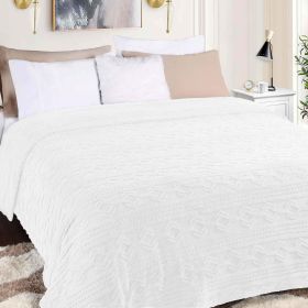 Arctic Boho Knit Jacquard Fleece Plush Medium Weight Fluffy Blanket (Color: White, size: King)