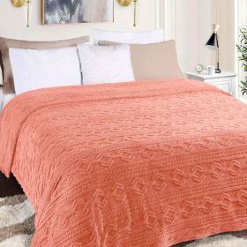 Arctic Boho Knit Jacquard Fleece Plush Medium Weight Fluffy Blanket (Color: Blush, size: Twin)