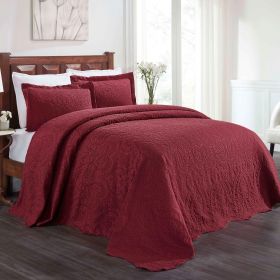 Aspen Cotton Blend Jacquard Floral Scalloped Edge Bedspread Set (Color: Burgundy, size: Full)