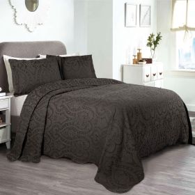 Aspen Cotton Blend Jacquard Floral Scalloped Edge Bedspread Set (Color: Charcoal, size: Twin)