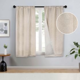 Blackout Senna Solid Textured Grommet Curtain Panels. Set of 2 (Color: Beige, size: 26" X 63")