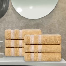 Brea Zero Twist Cotton Ribbed Modern Geometric Hand Towel Set of 6 (Color: Gold, size: 6 Piece Hand Towels)