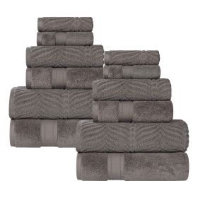 Chevron Zero Twist Solid and Jacquard Soft Cotton 12 Piece Towel Set (Color: Charcoal, size: 12 Piece Towel Set)