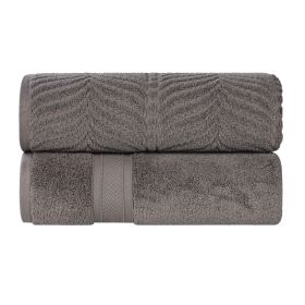 Chevron Zero Twist Solid and Jacquard Soft Cotton Bath Sheet Set of 2 (Color: Charcoal, size: 2 Piece Bath Sheets)